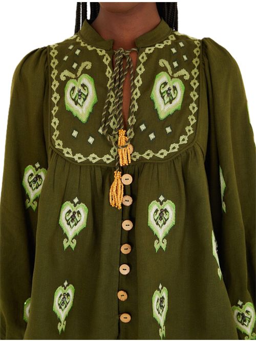 Farm Rio camicetta lenzing™ ecovero™ euroflax™ con maniche a sbuffo ricamate verdi FARM Rio | 344172L0013 GREEN